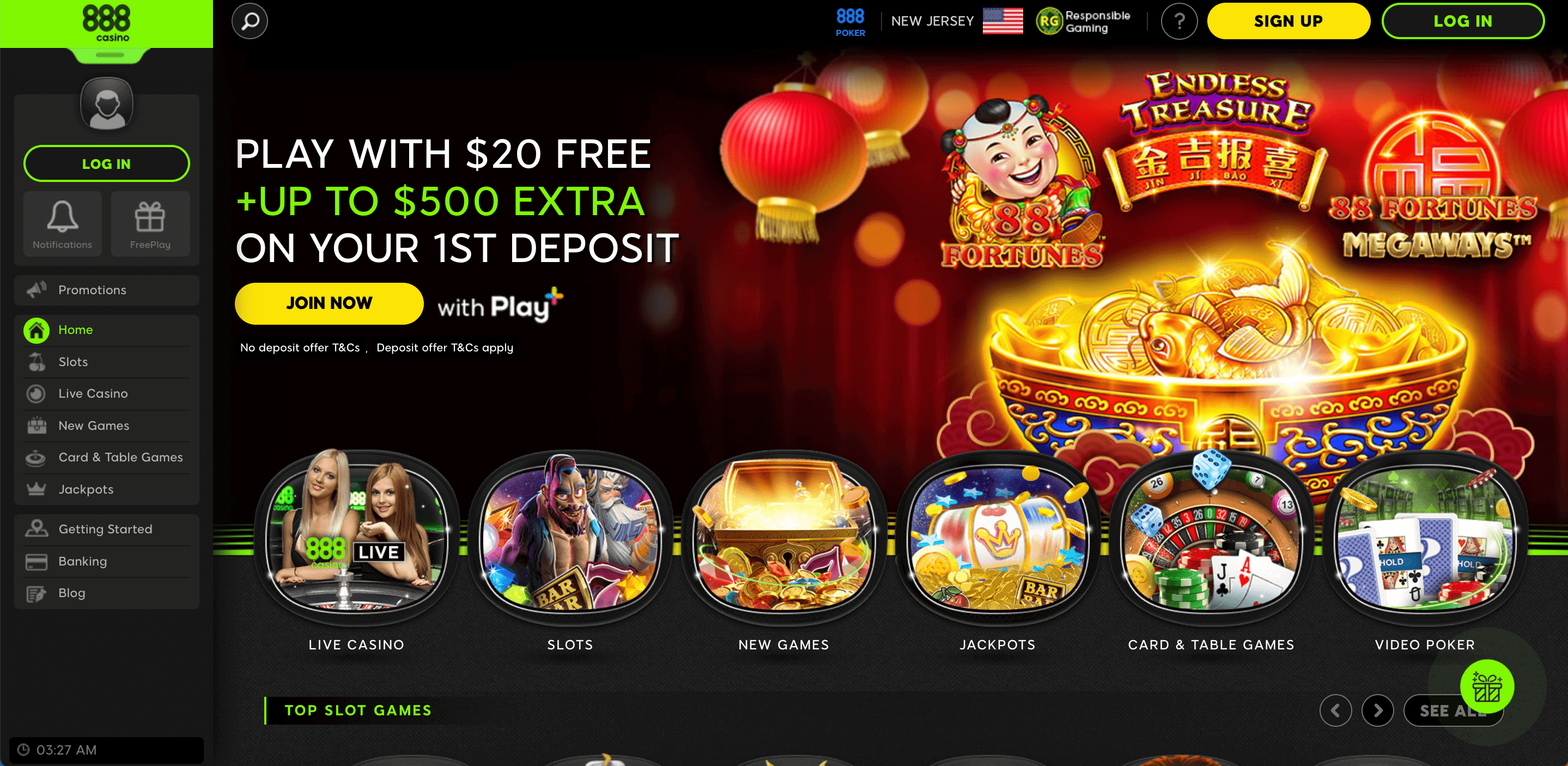 888 Casino NJ Home Page