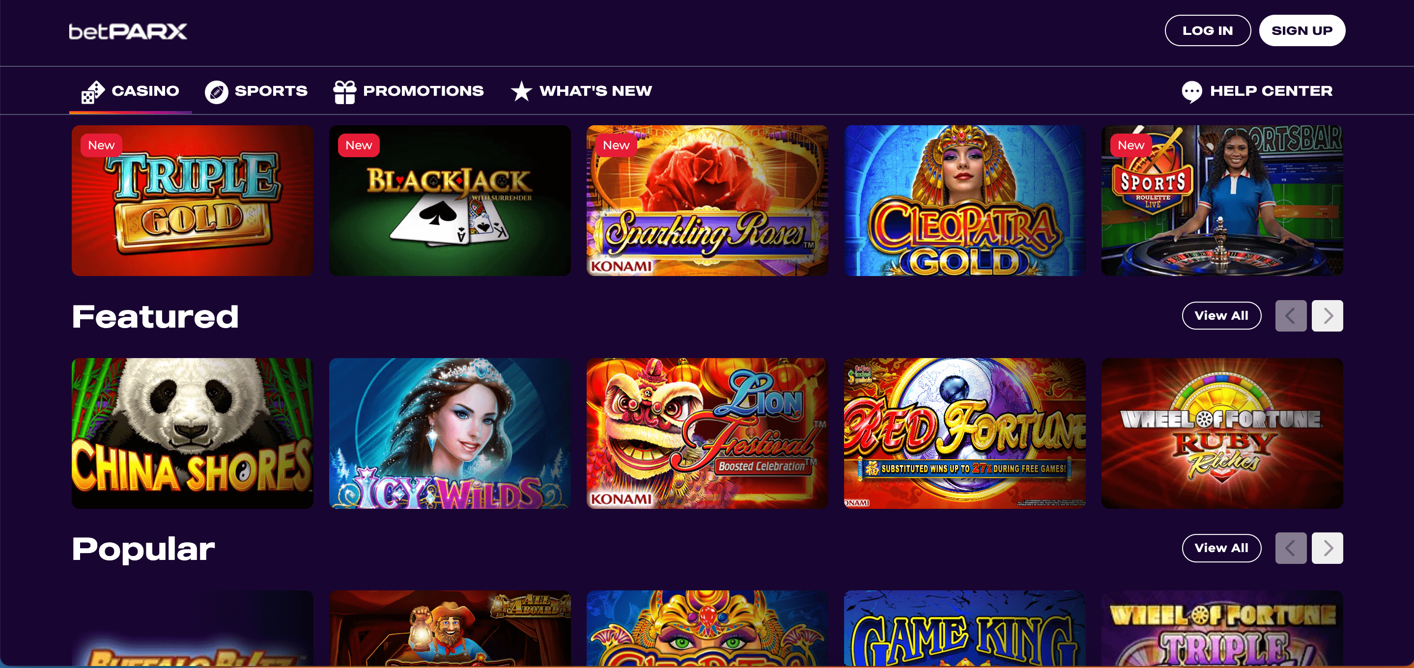 betPARX Casino NJ Home Page