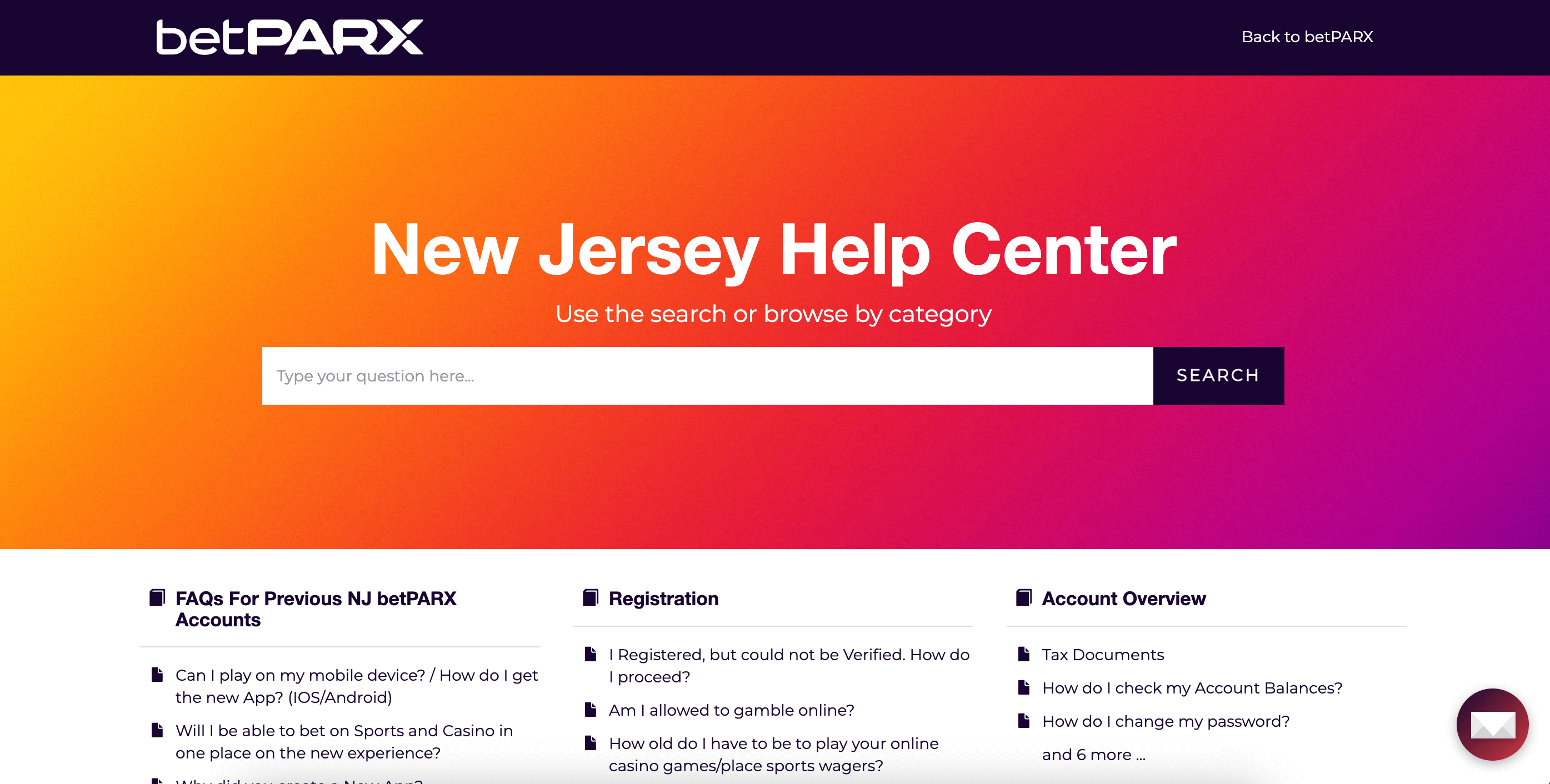 betPARX Casino NJ Help Center