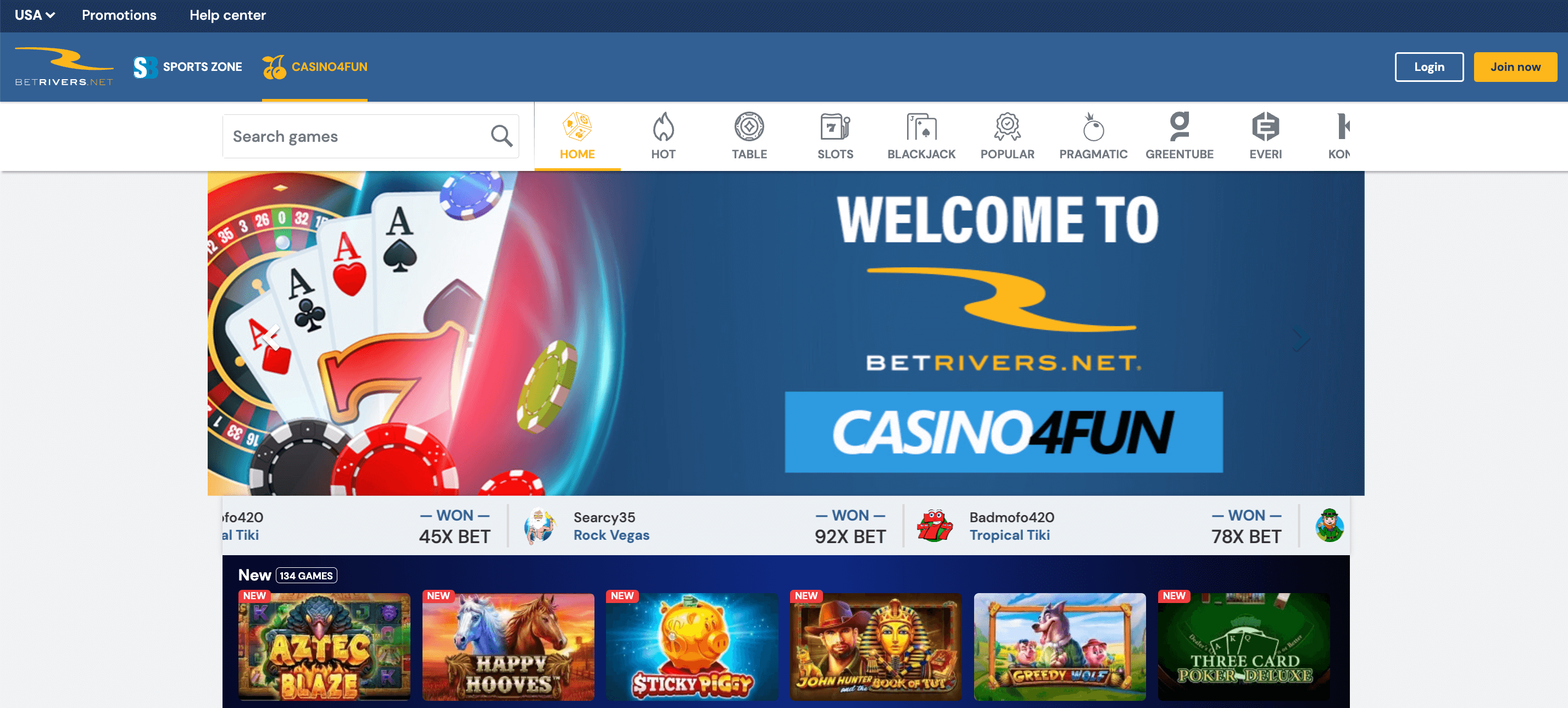 BetRivers Social Casino Main Page
