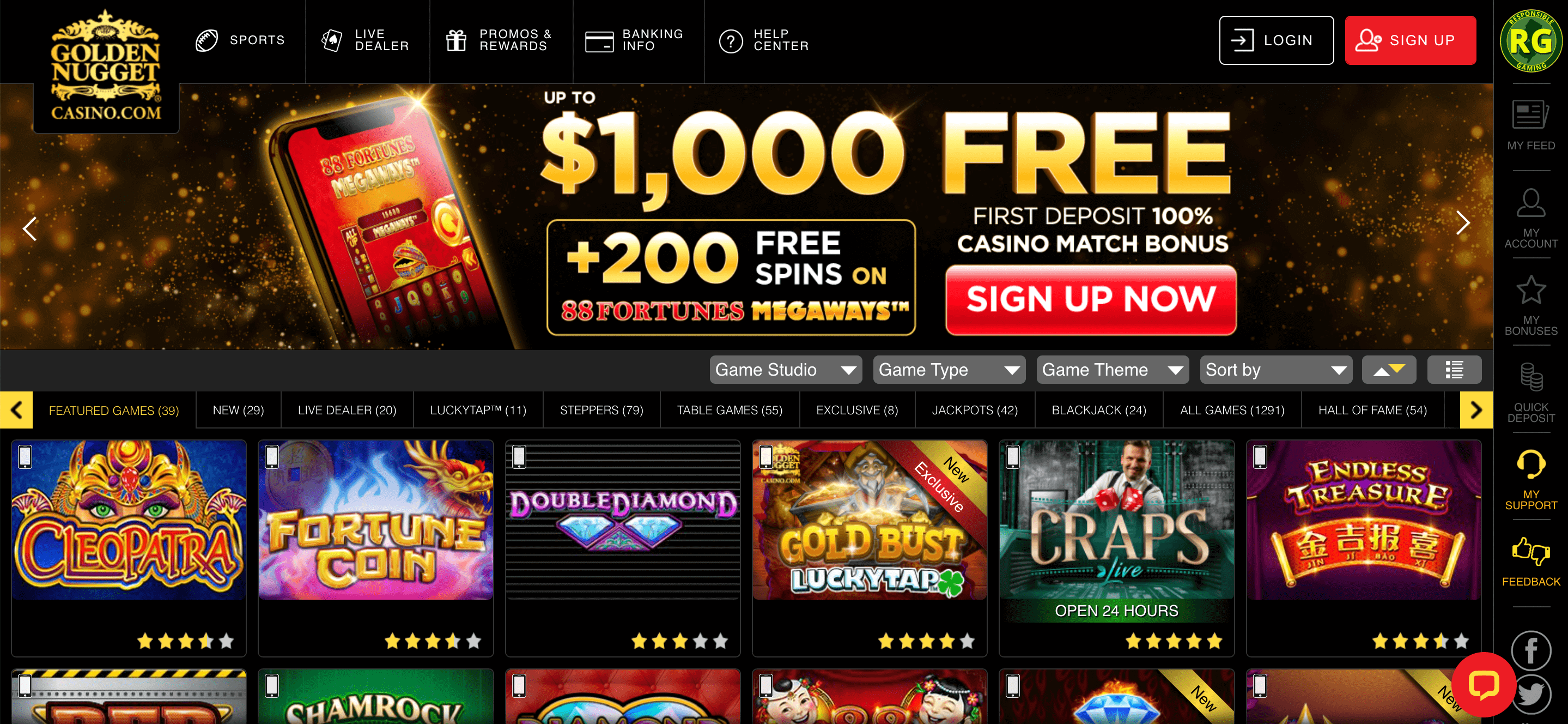 Golden Nugget Casino NJ Home Page