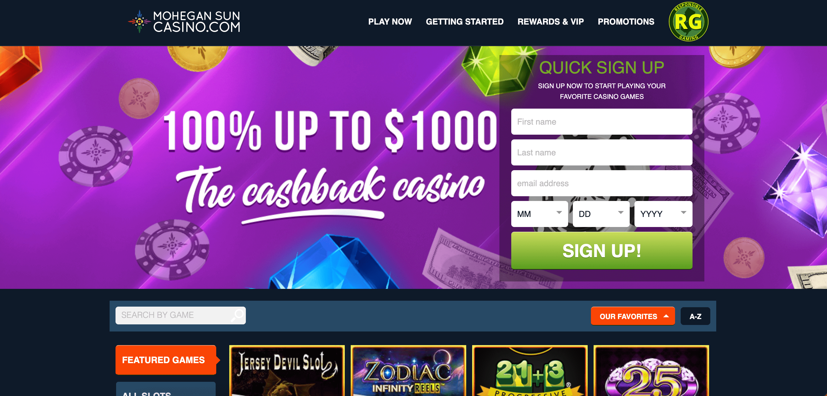 Mohegan Sun Casino NJ Home Page