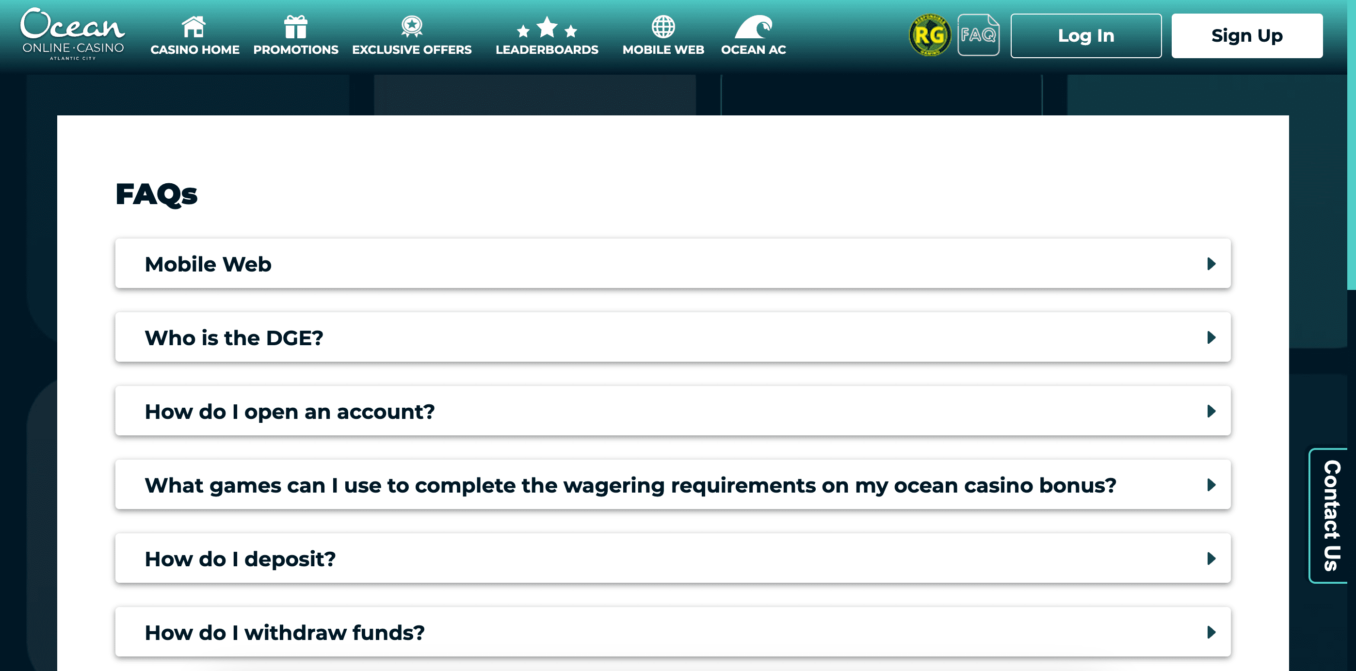 Ocean Casino NJ FAQs Page