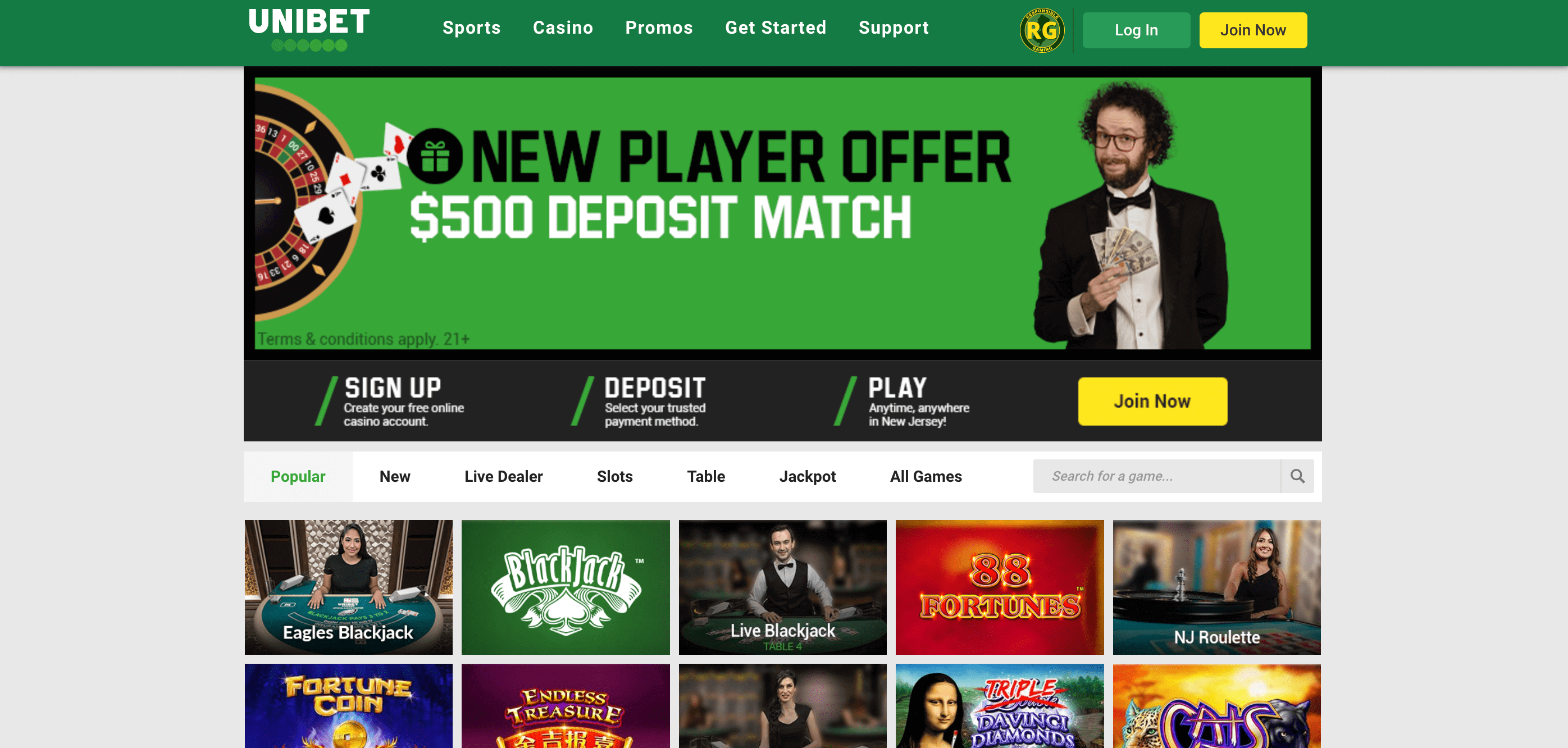 Unibet NJ Casino Home Page